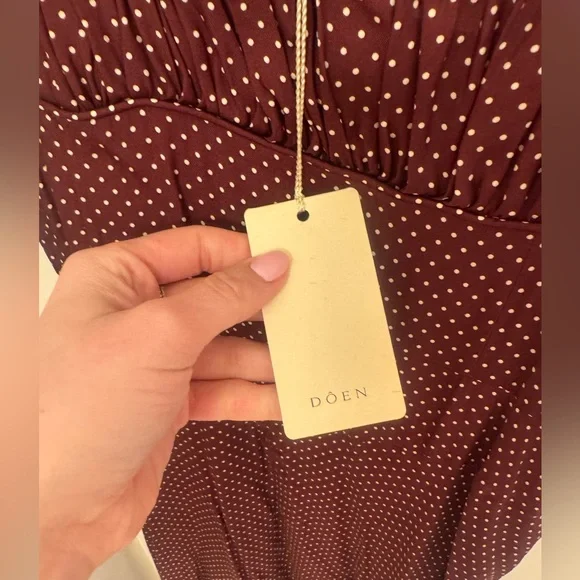 NWT! Doen Rosaria gathered polka-dot silk-blend midi dress - L - Picture 7 of 11